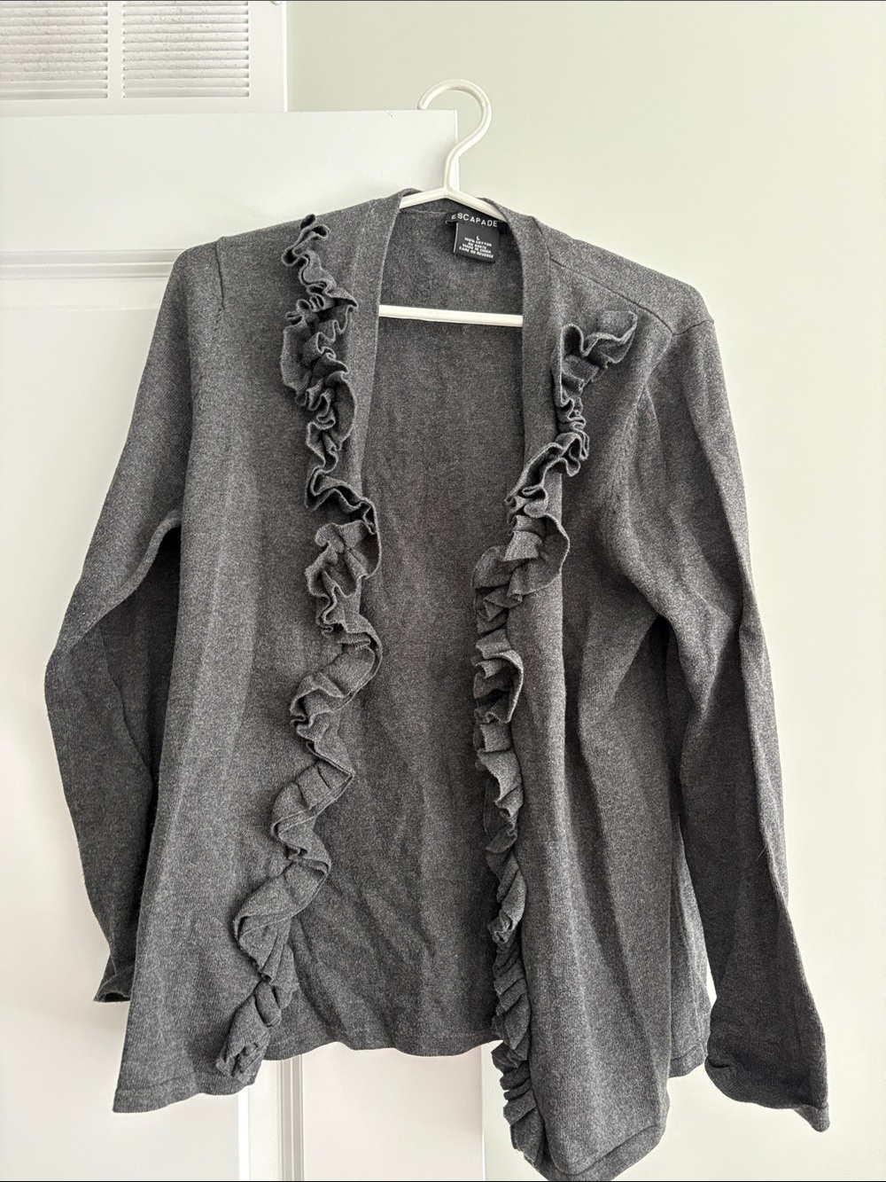 Ruffled Open-Front Cardigan - Gray